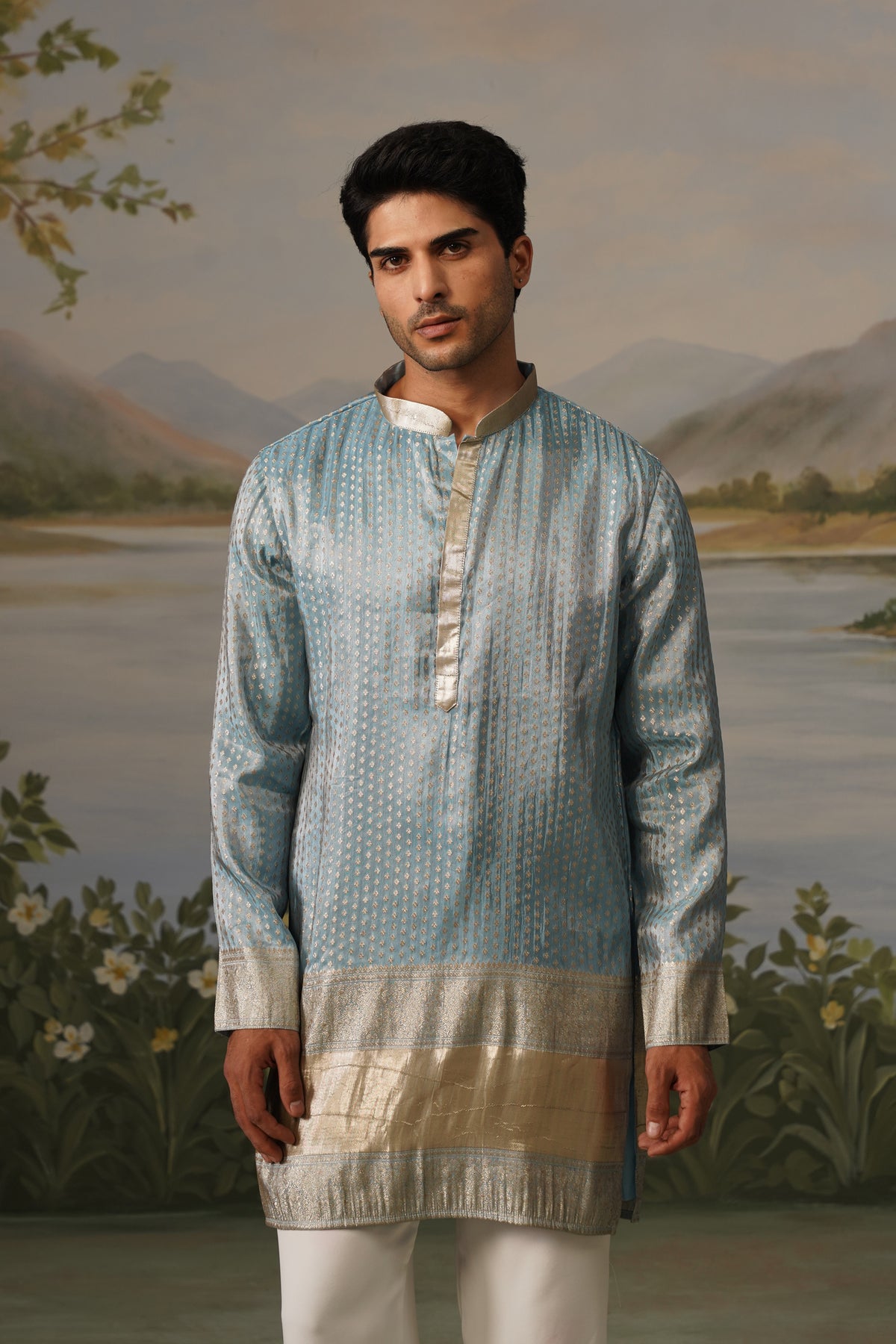 Neelab Blue Jacquard Kurta Set