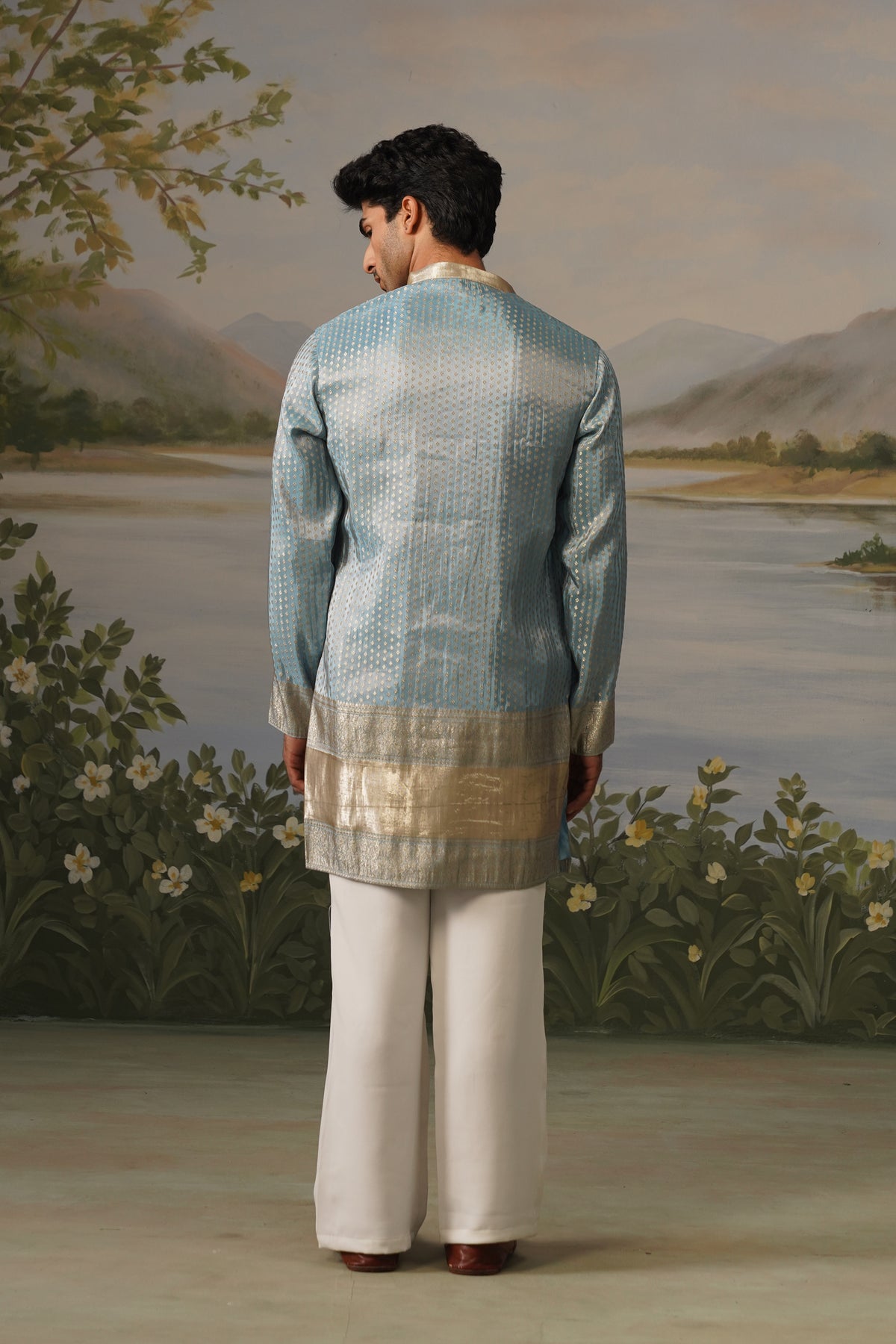 Neelab Blue Jacquard Kurta Set