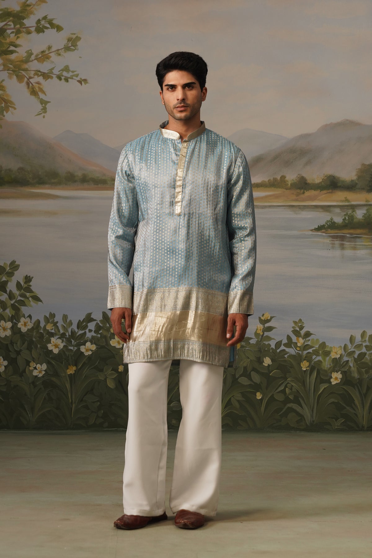 Neelab Blue Jacquard Kurta Set