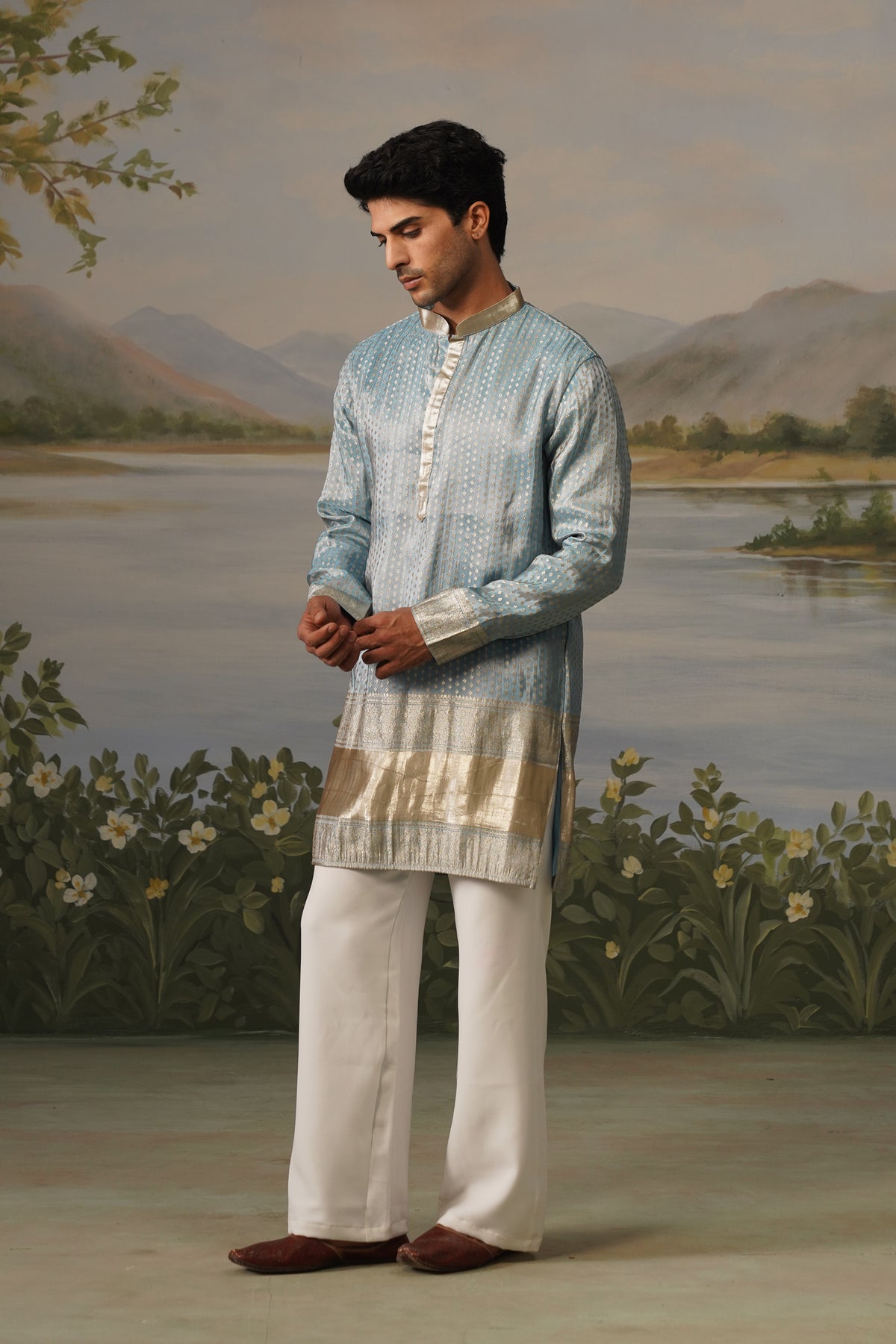 Neelab Blue Jacquard Kurta Set