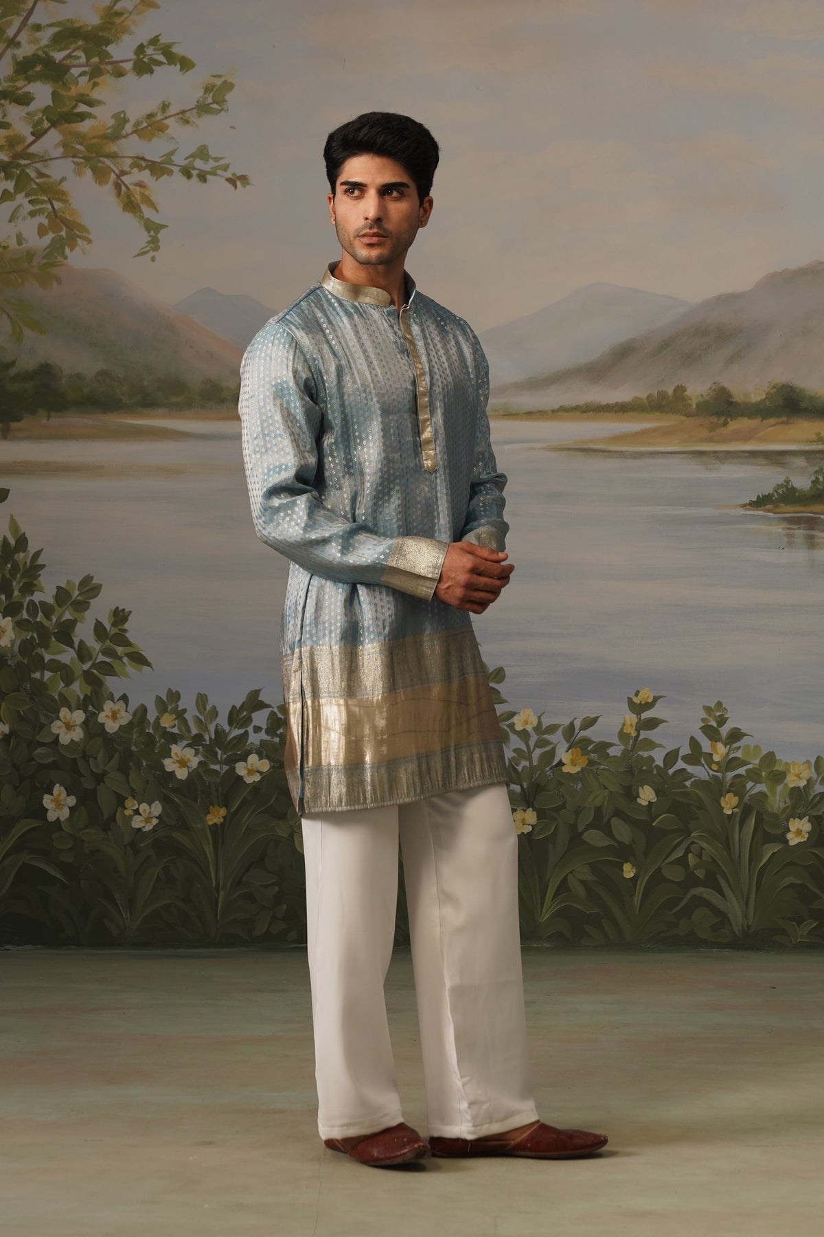 Neelab Blue Jacquard Kurta Set