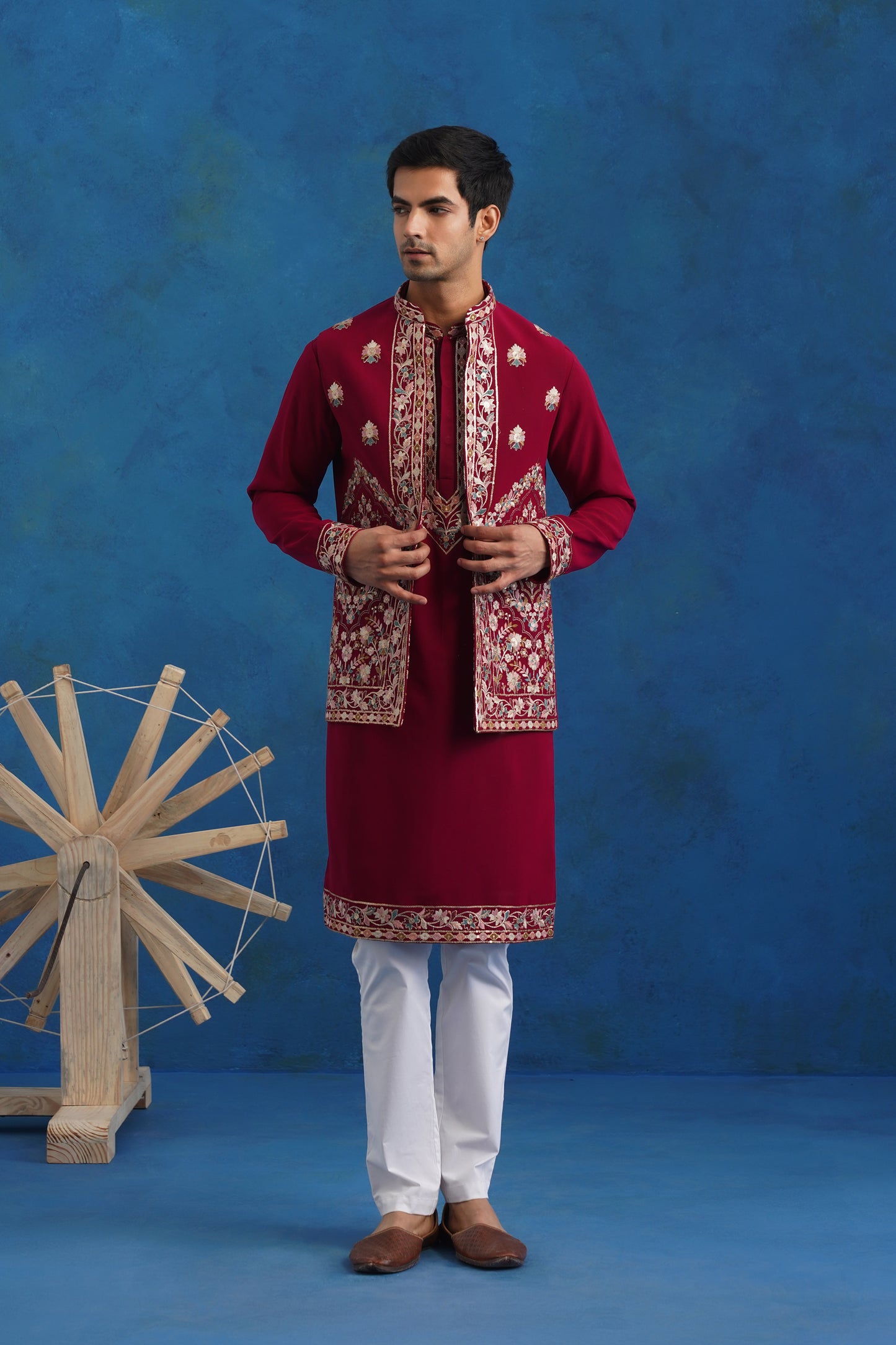 Gulnaar Pink Embroidered Kurta Jacket Set