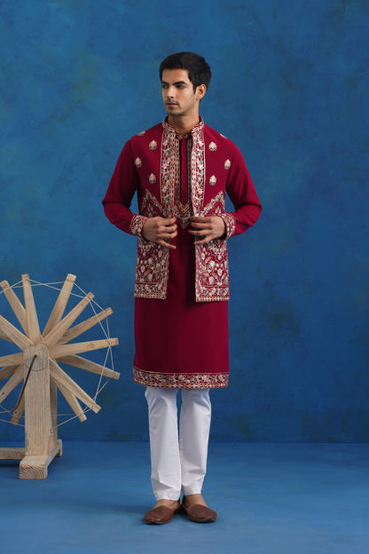 Gulnaar Pink Embroidered Kurta Jacket Set