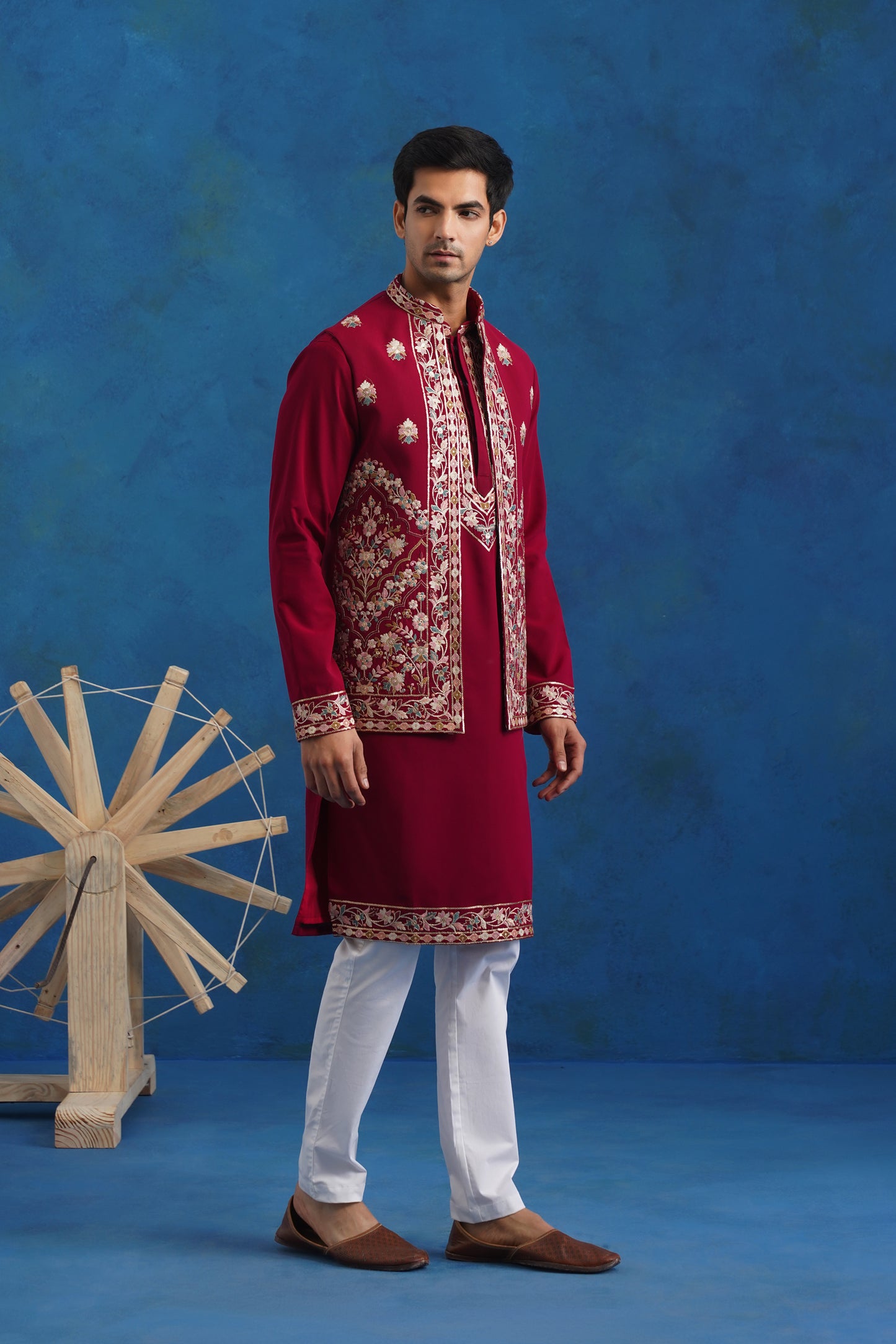 Gulnaar Pink Embroidered Kurta Jacket Set