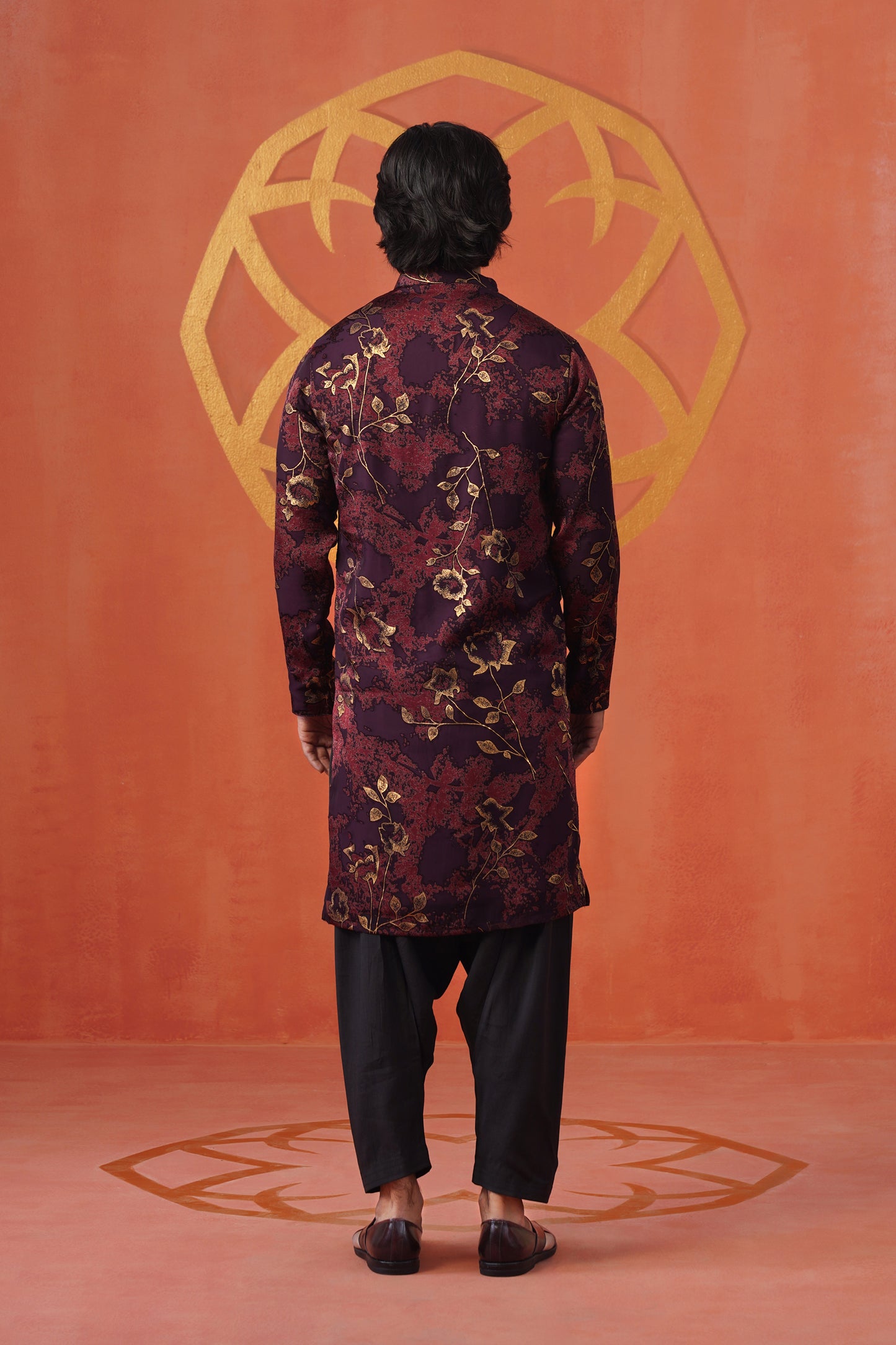 Wine Floral Velvet Brasso Kurta Patiyala Set
