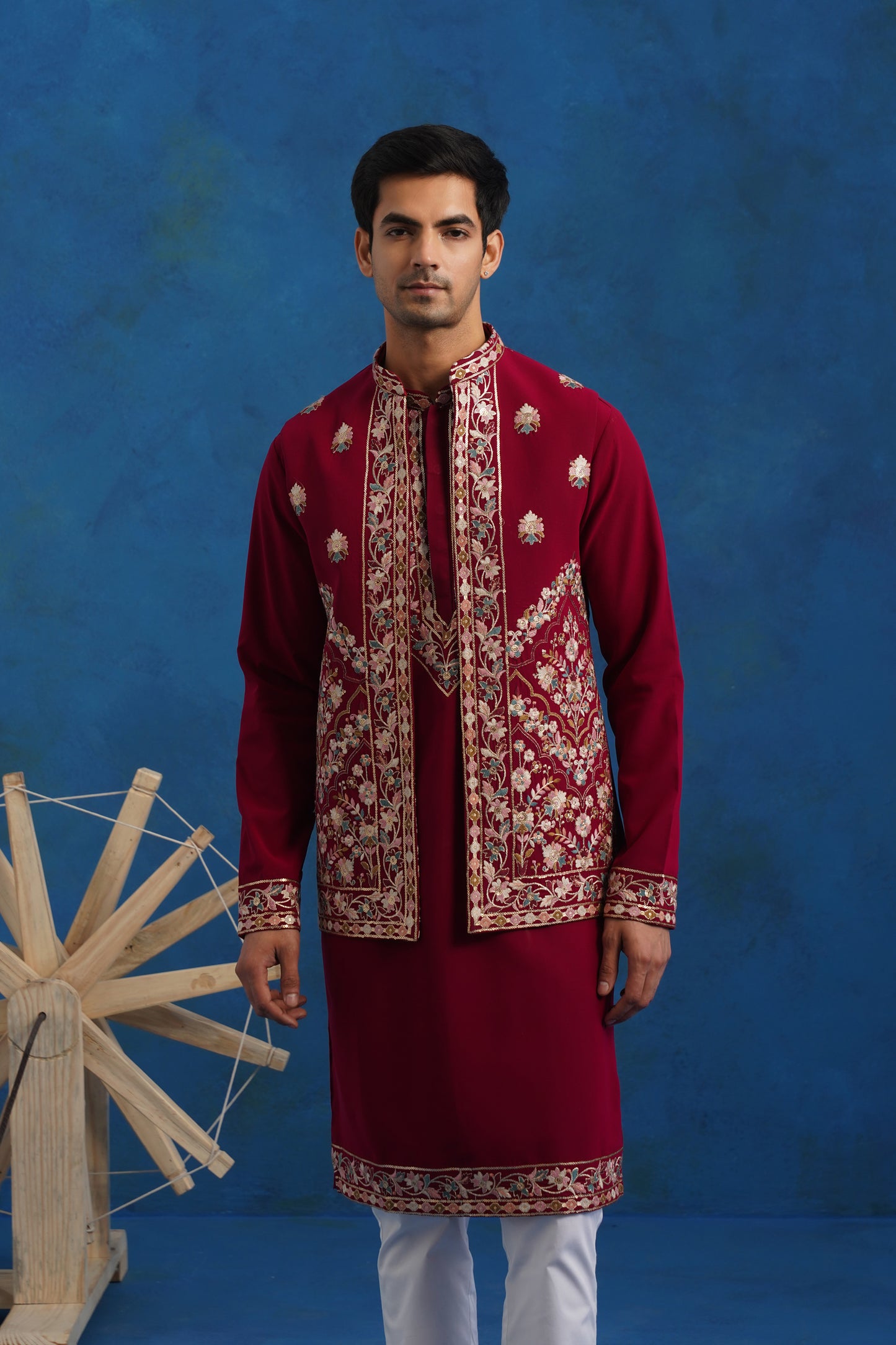 Gulnaar Pink Embroidered Kurta Jacket Set