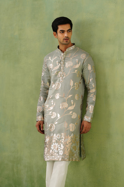 Grey Golden Weave Kurta Set