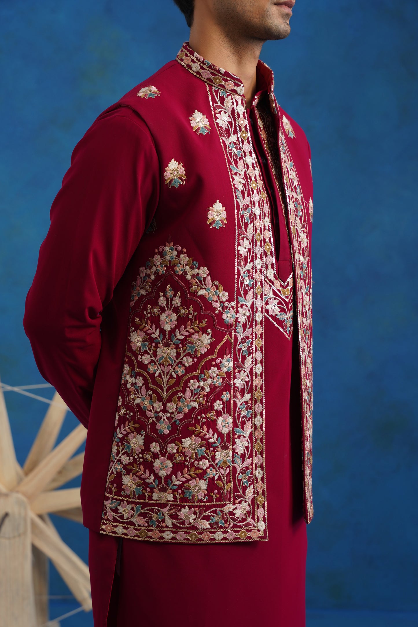 Gulnaar Pink Embroidered Kurta Jacket Set