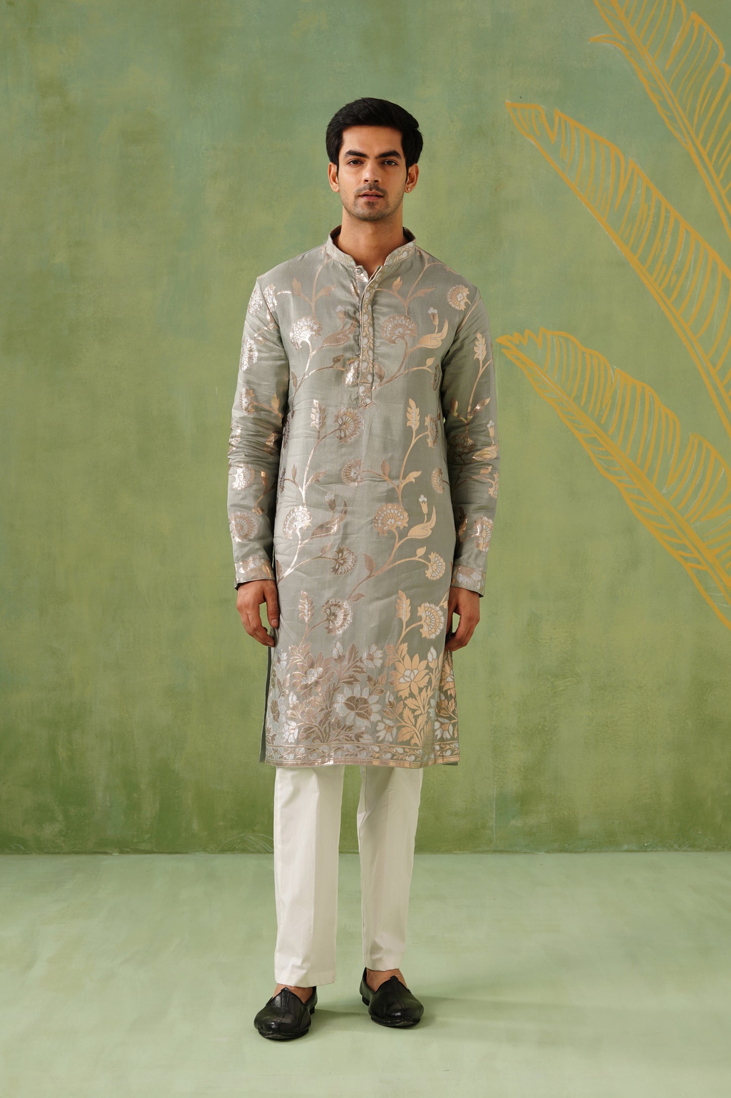 Grey Golden Weave Kurta Set