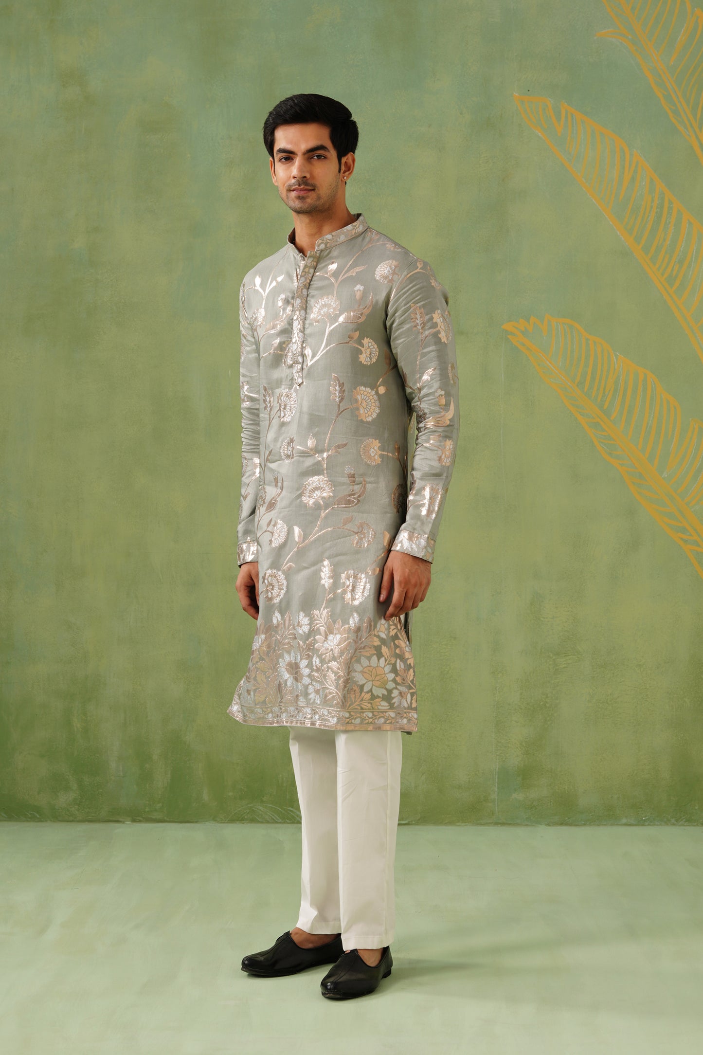 Grey Golden Weave Kurta Set