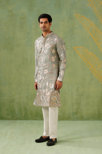 Grey Golden Weave Kurta Set