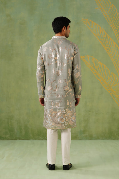Grey Golden Weave Kurta Set