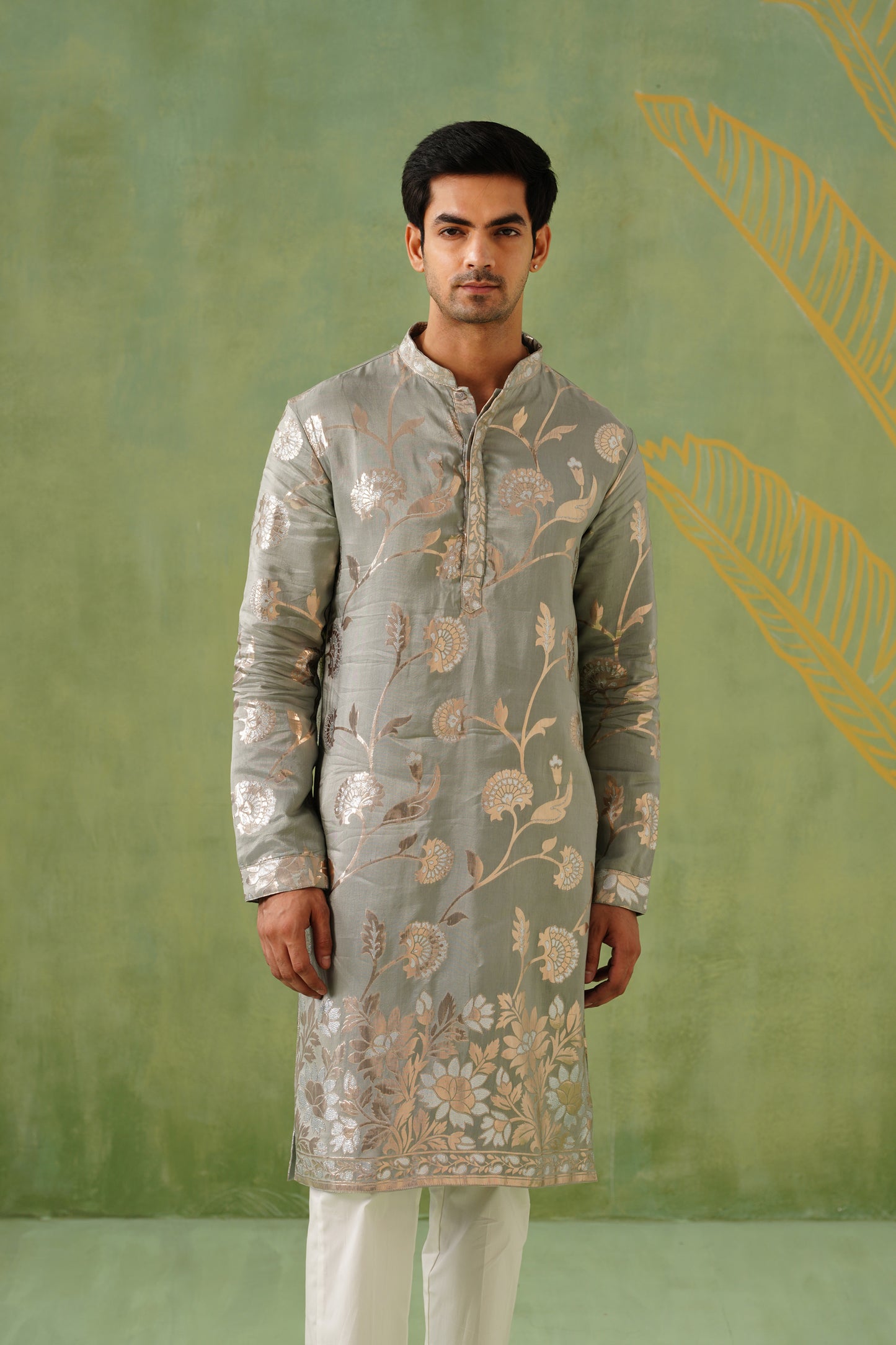 Grey Golden Weave Kurta Set