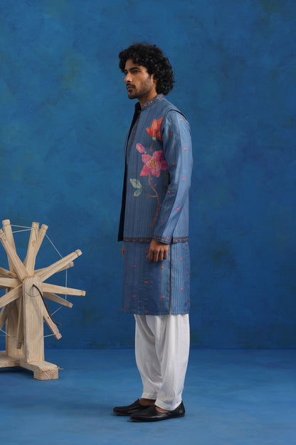Coral Azure Printed Kurta Jacket Set