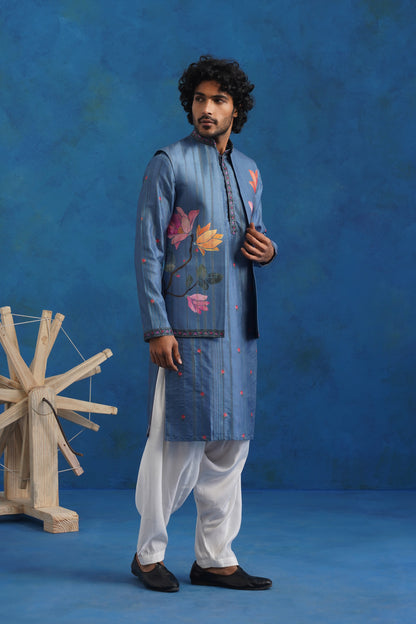 Coral Azure Printed Kurta Jacket Set