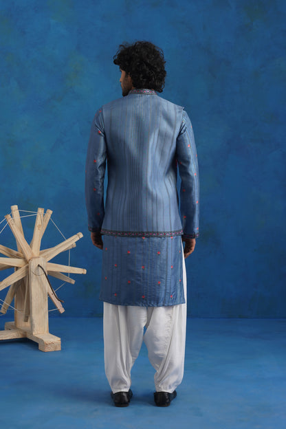 Coral Azure Printed Kurta Jacket Set