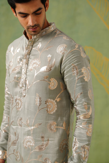 Grey Golden Weave Kurta Set