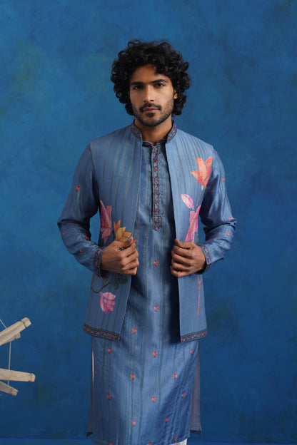 Coral Azure Printed Kurta Jacket Set