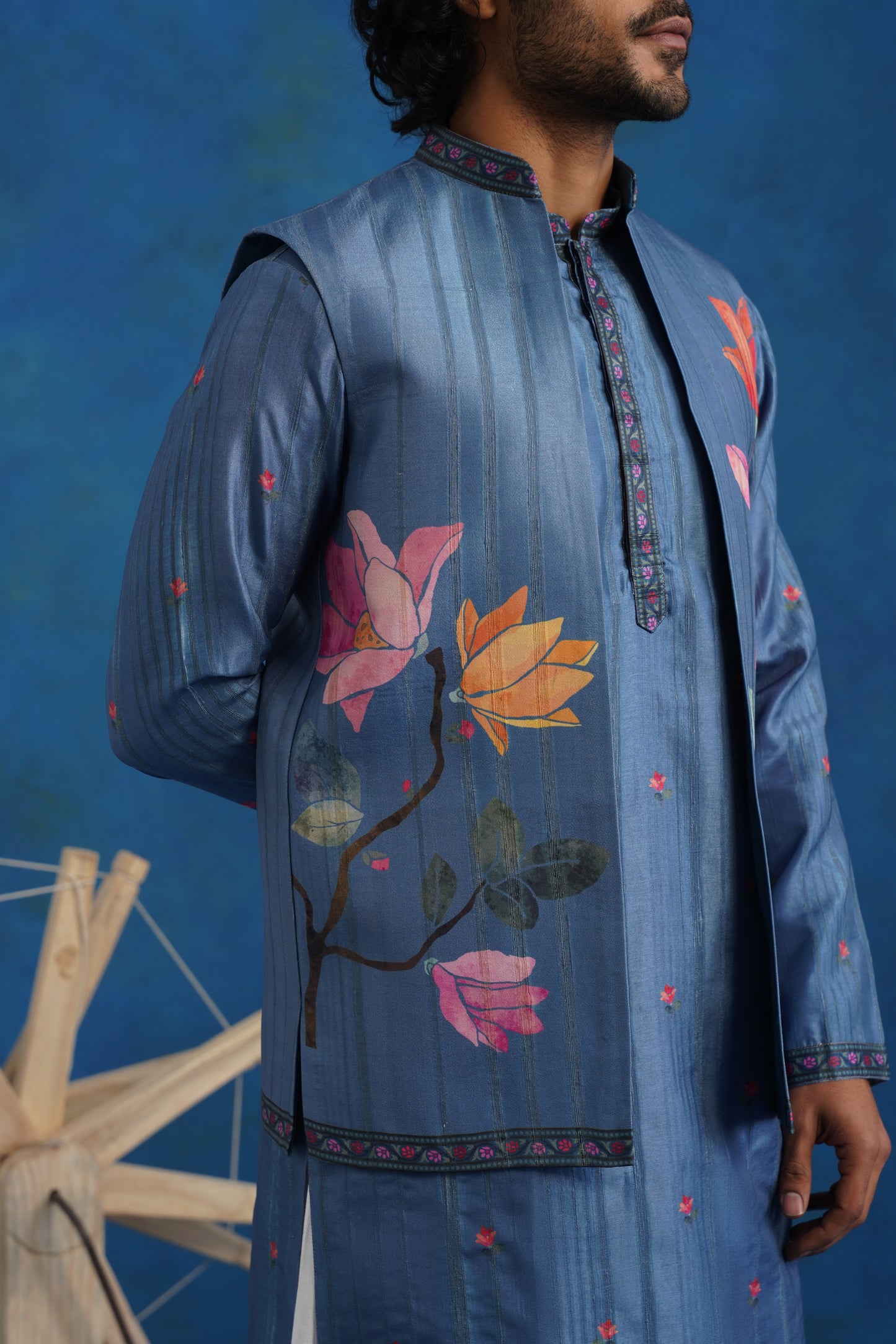 Coral Azure Printed Kurta Jacket Set