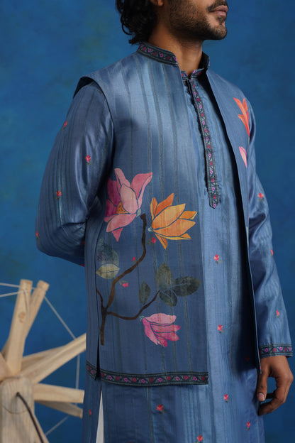 Coral Azure Printed Kurta Jacket Set