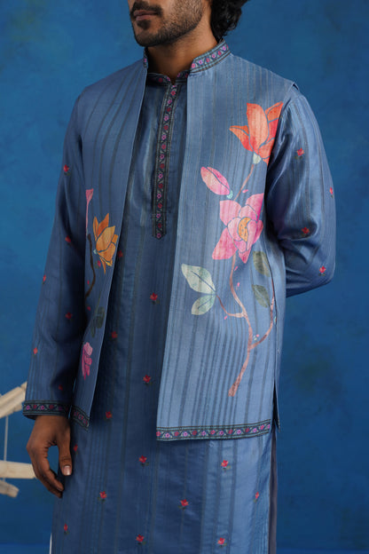 Coral Azure Printed Kurta Jacket Set