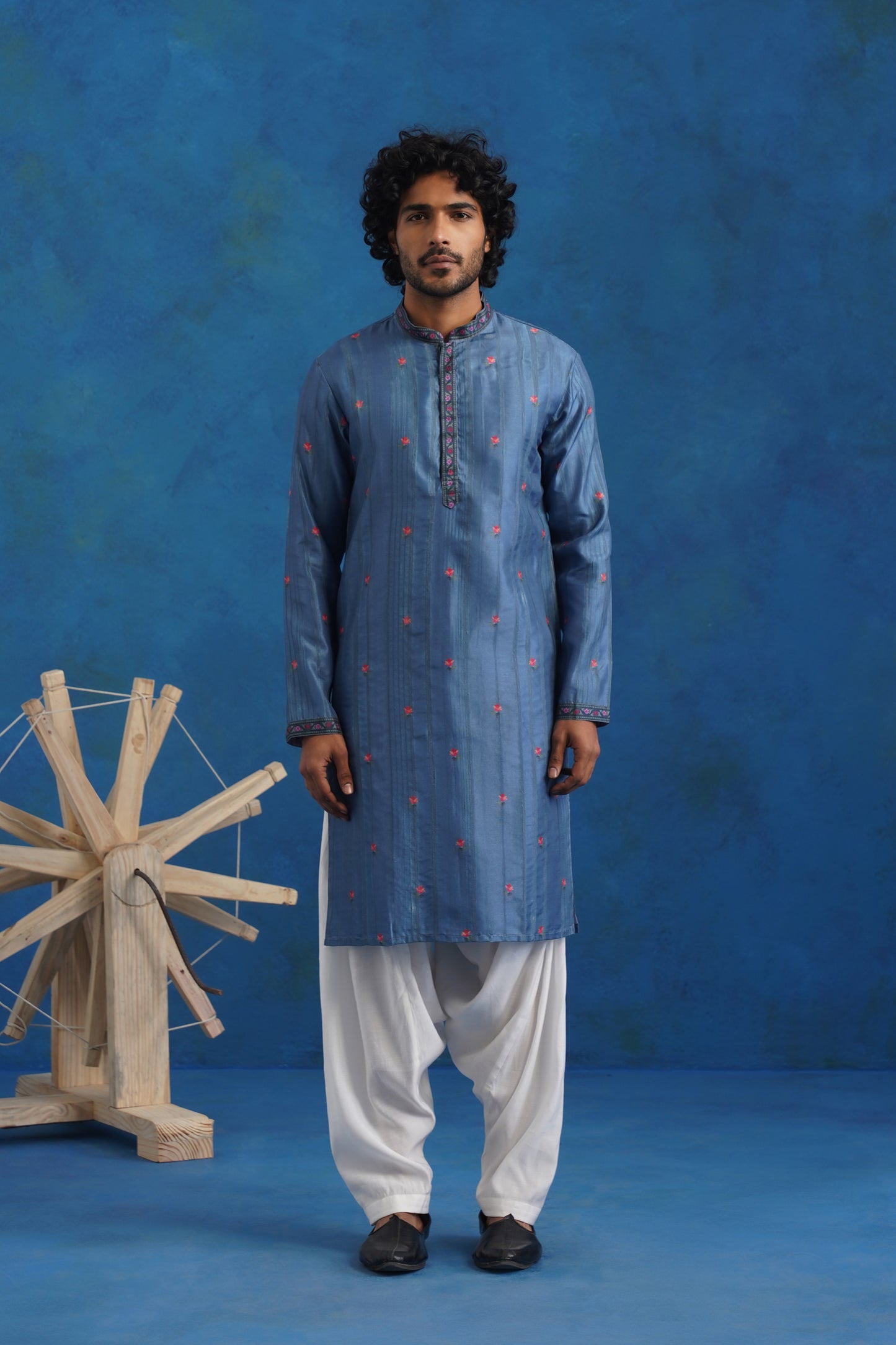 Coral Azure Printed Kurta Jacket Set