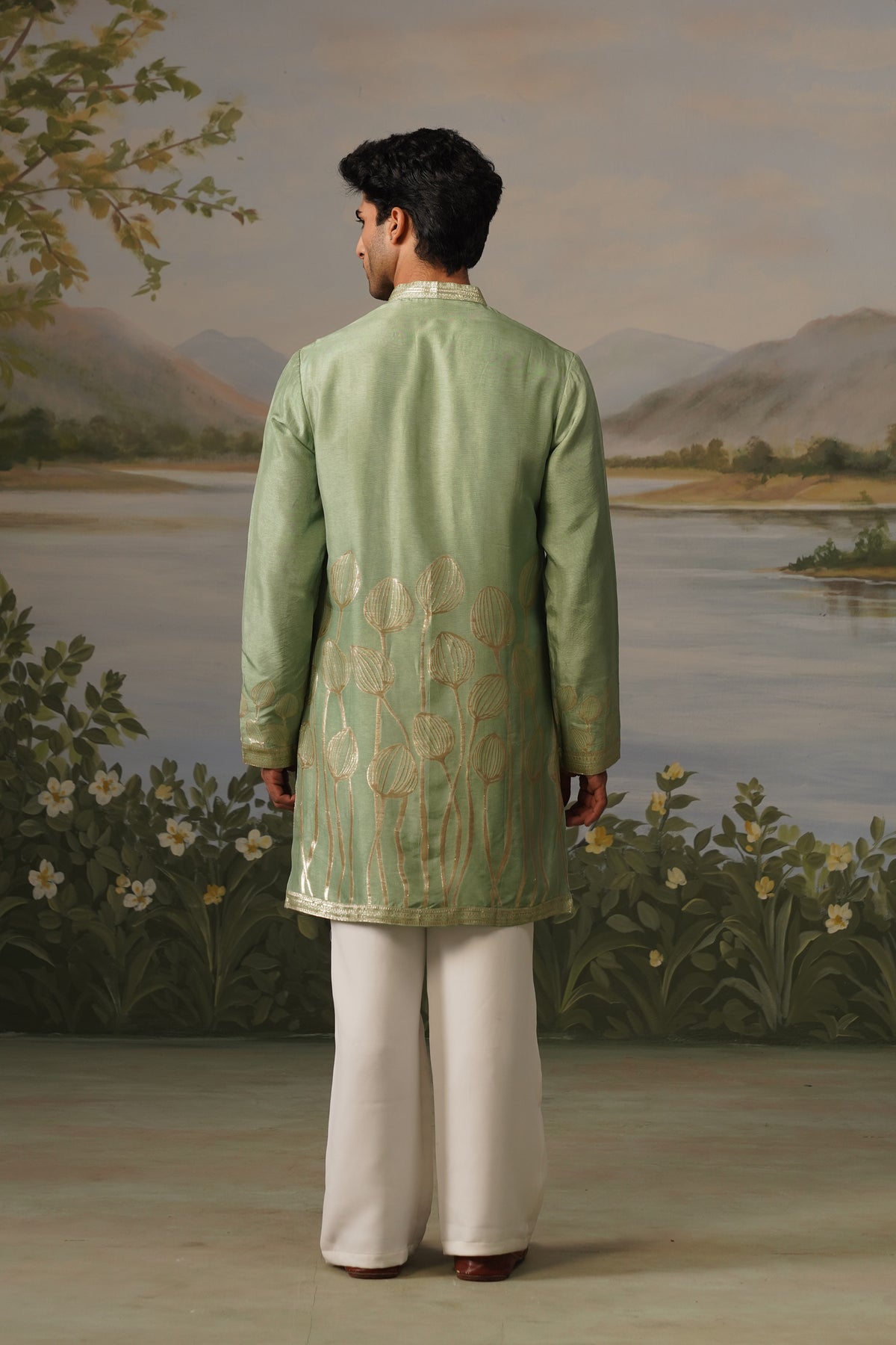 Pista Green Jacquard Kurta Set