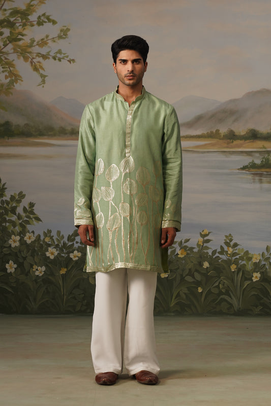 Pista Green Jacquard Kurta Set