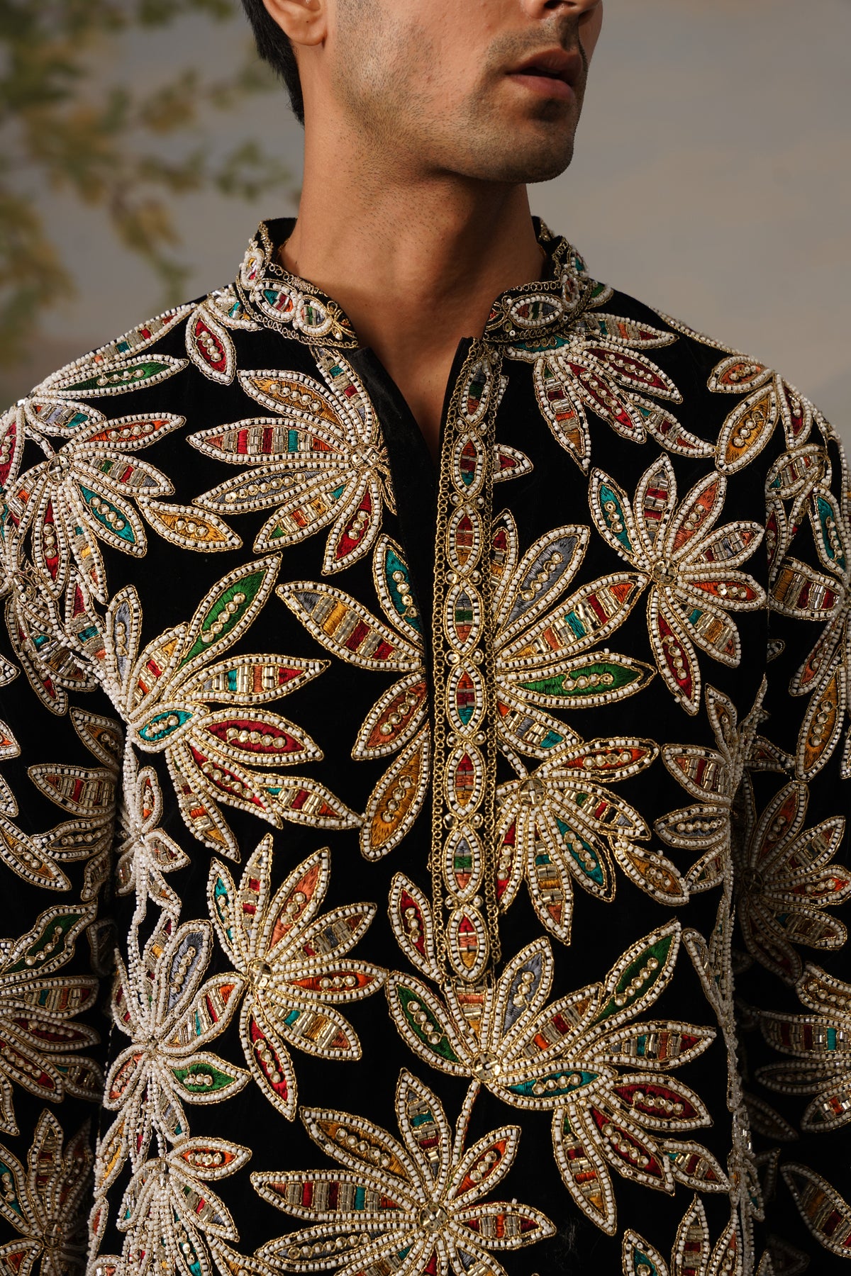 Naqqash Black Bead Embroidered Kurta Set