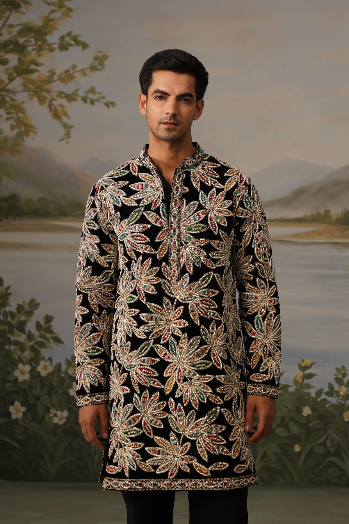 Naqqash Black Bead Embroidered Kurta Set