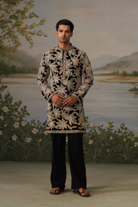 Naqqash Black Bead Embroidered Kurta Set