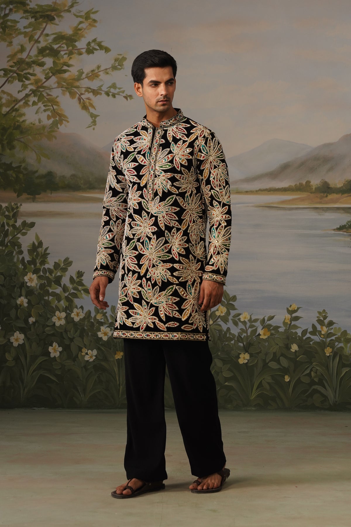 Naqqash Black Bead Embroidered Kurta Set