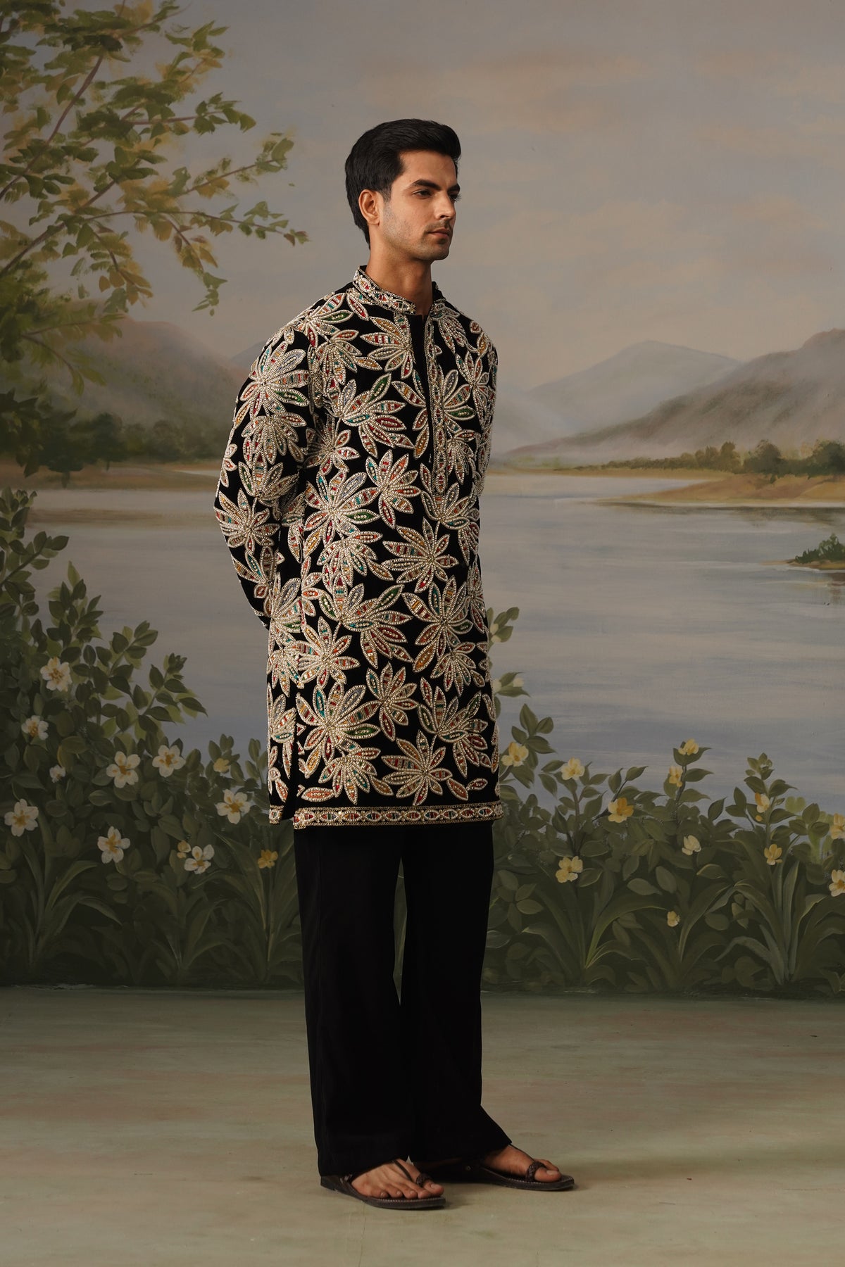 Naqqash Black Bead Embroidered Kurta Set
