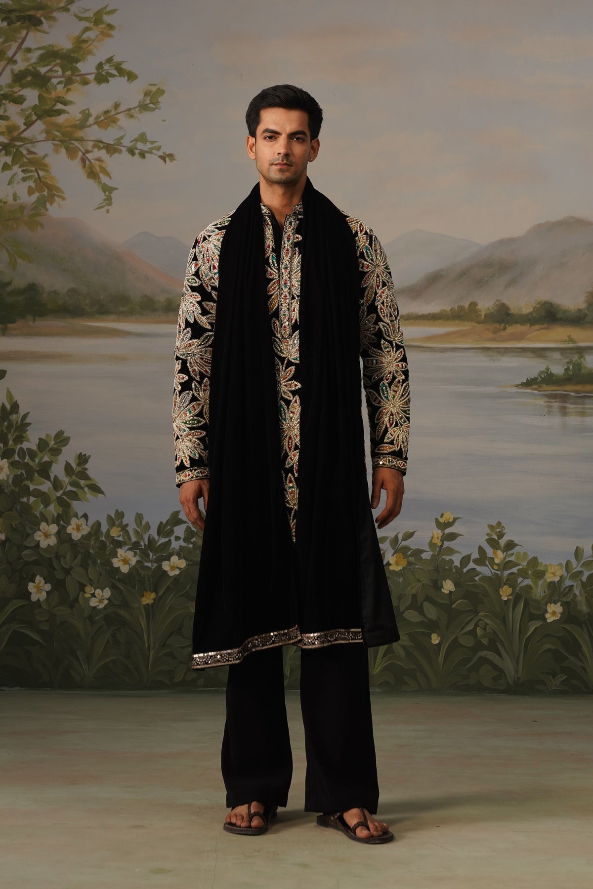 Naqqash Black Bead Embroidered Kurta Set