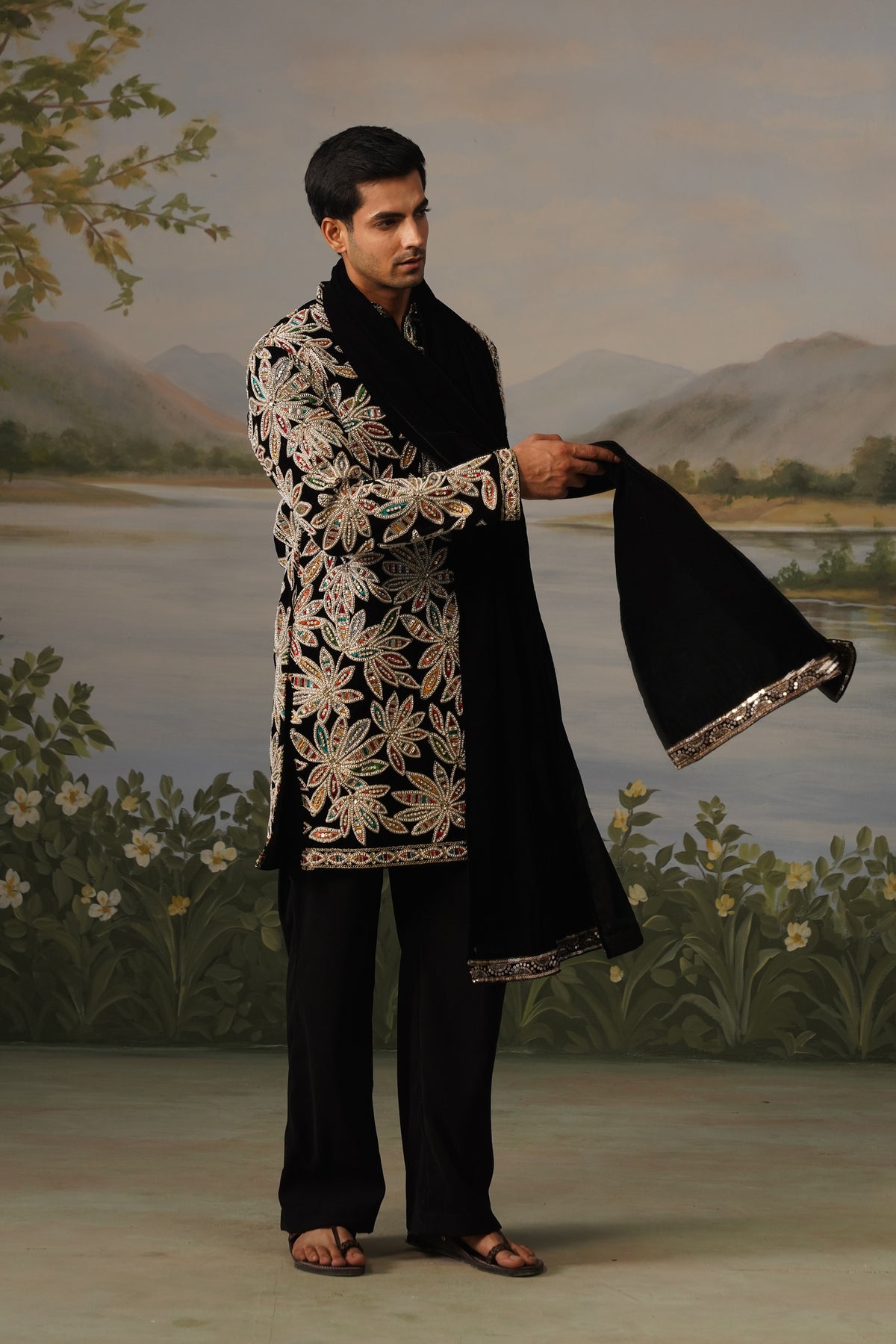 Naqqash Black Bead Embroidered Kurta Set