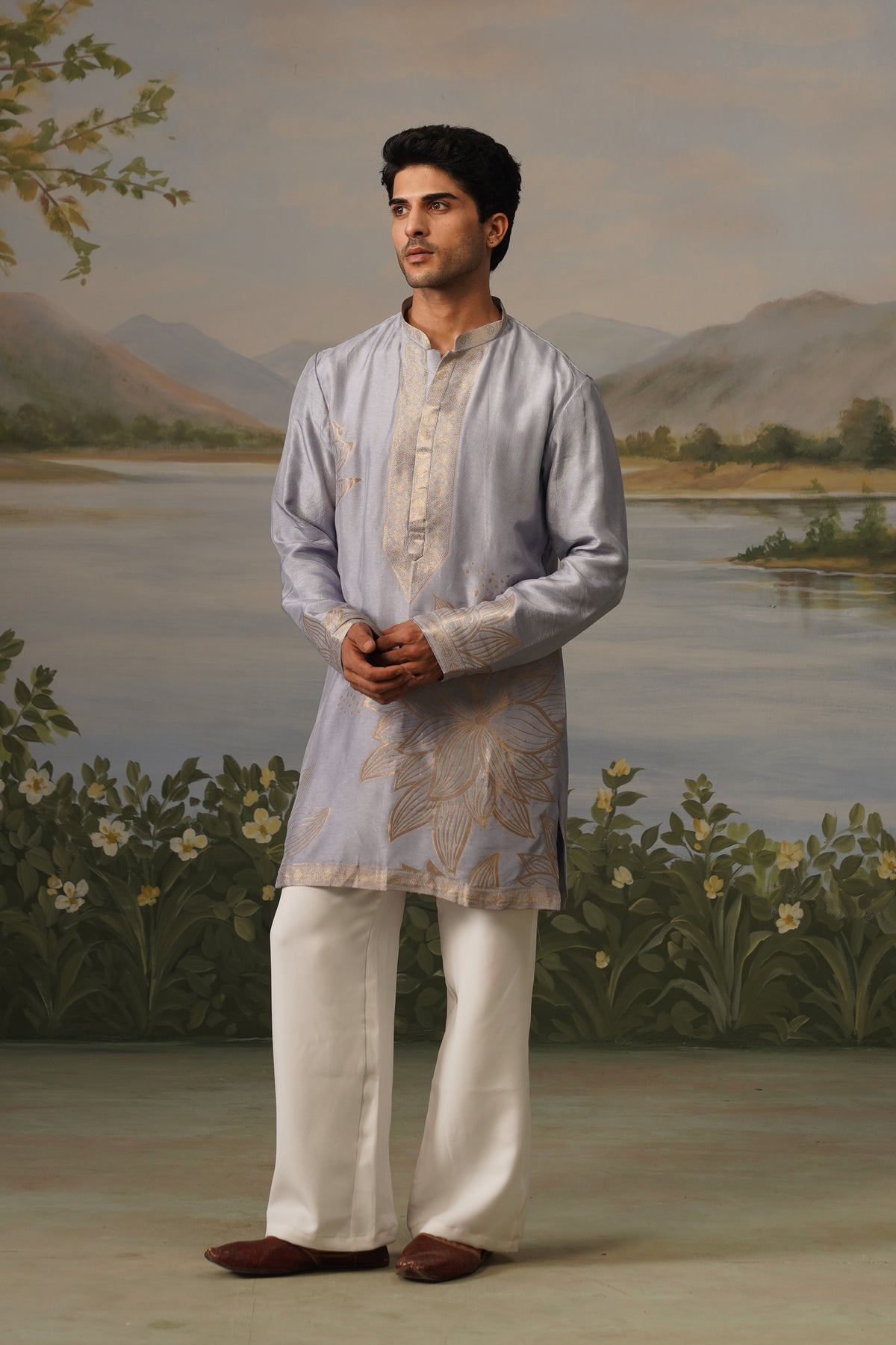 Banafsaj Lilac Jacquard Kurta Set
