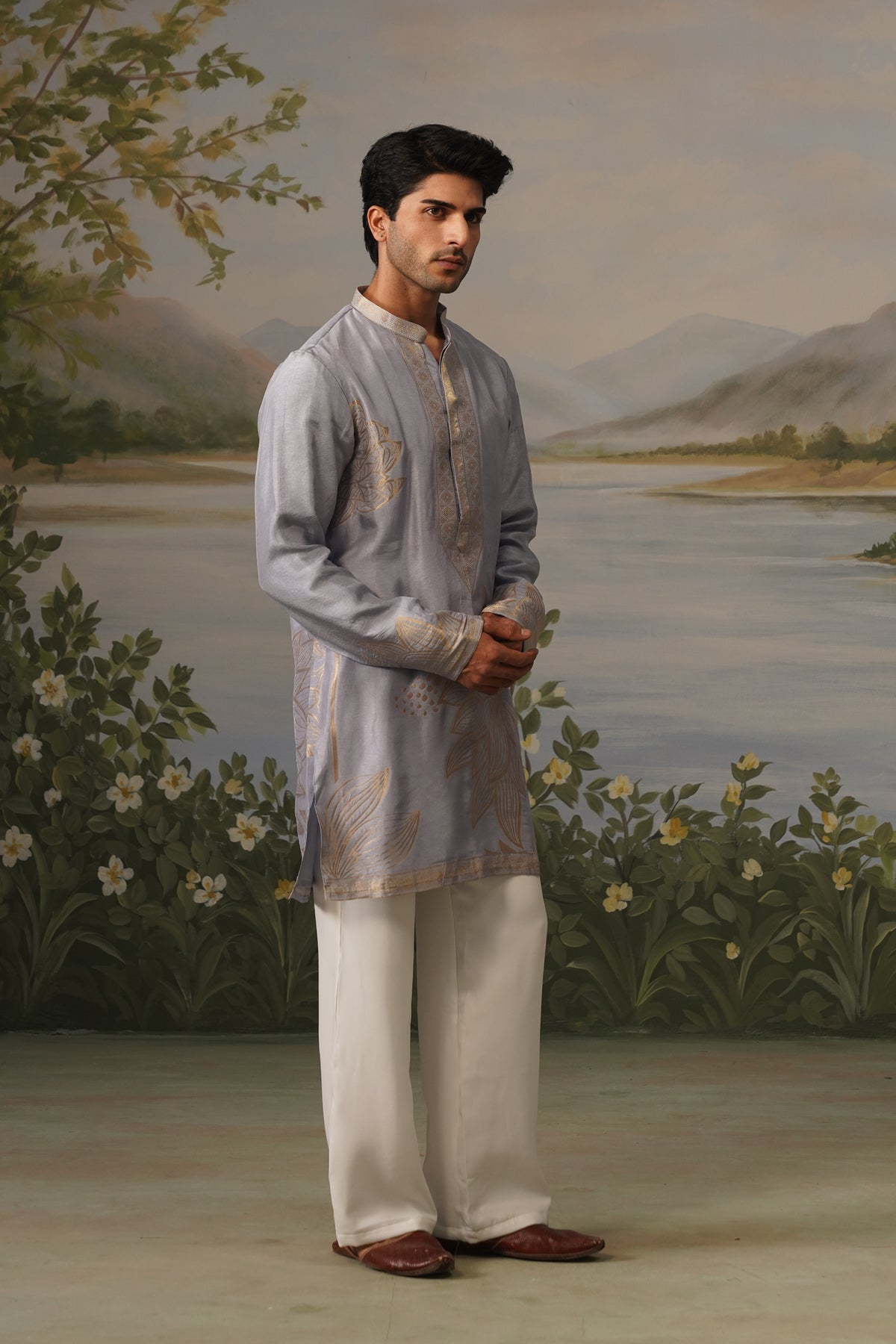 Banafsaj Lilac Jacquard Kurta Set
