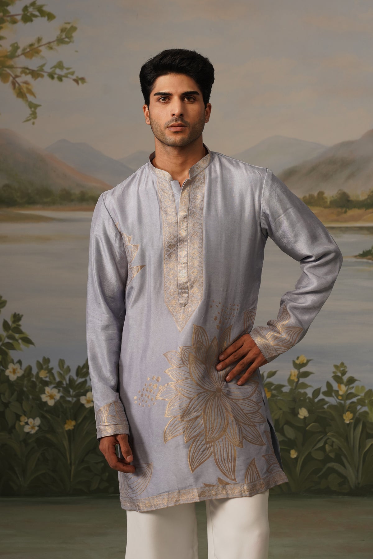 Banafsaj Lilac Jacquard Kurta Set