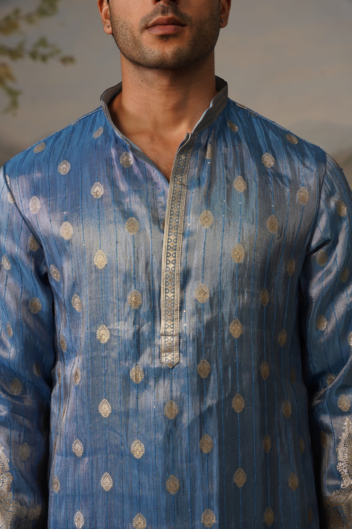Aasman Blue Jacquard Kurta Set
