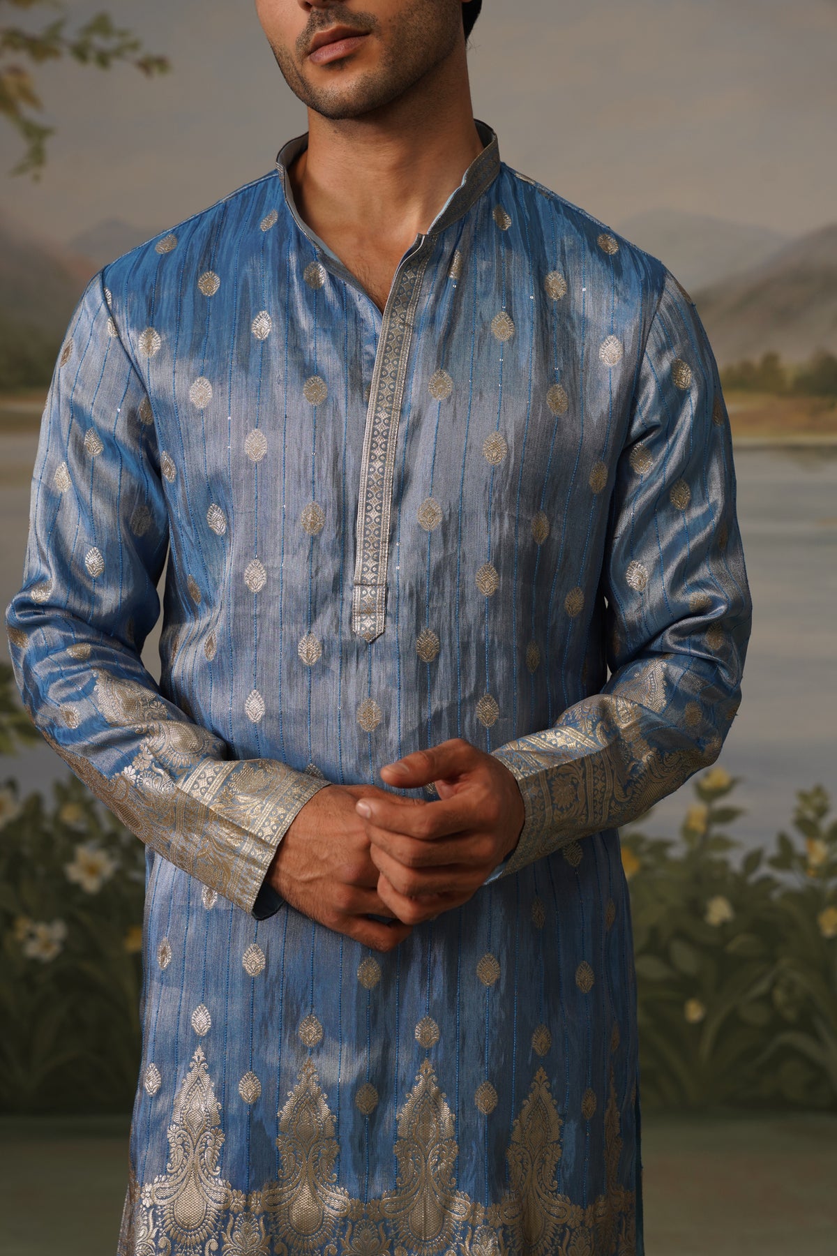 Aasman Blue Jacquard Kurta Set