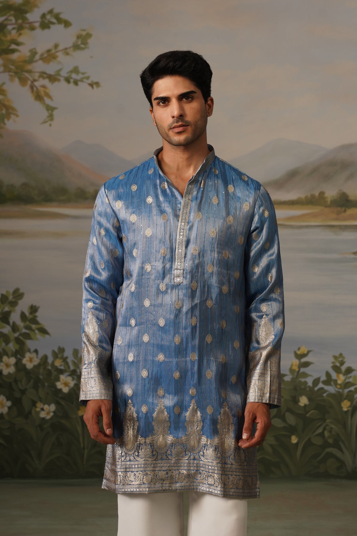 Aasman Blue Jacquard Kurta Set