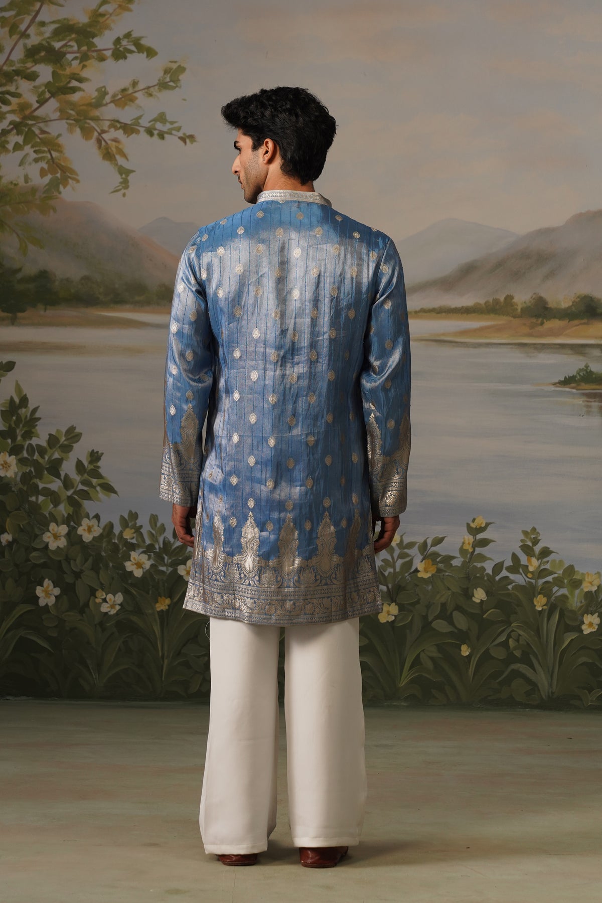 Aasman Blue Jacquard Kurta Set