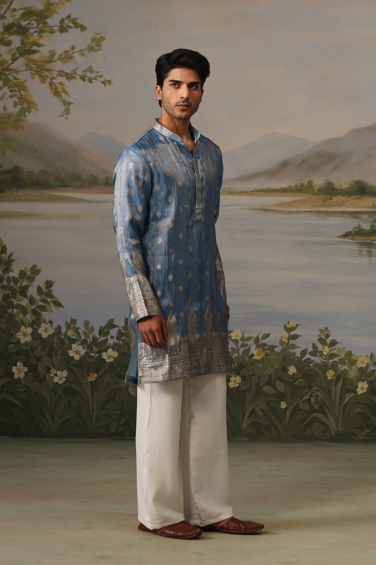 Aasman Blue Jacquard Kurta Set