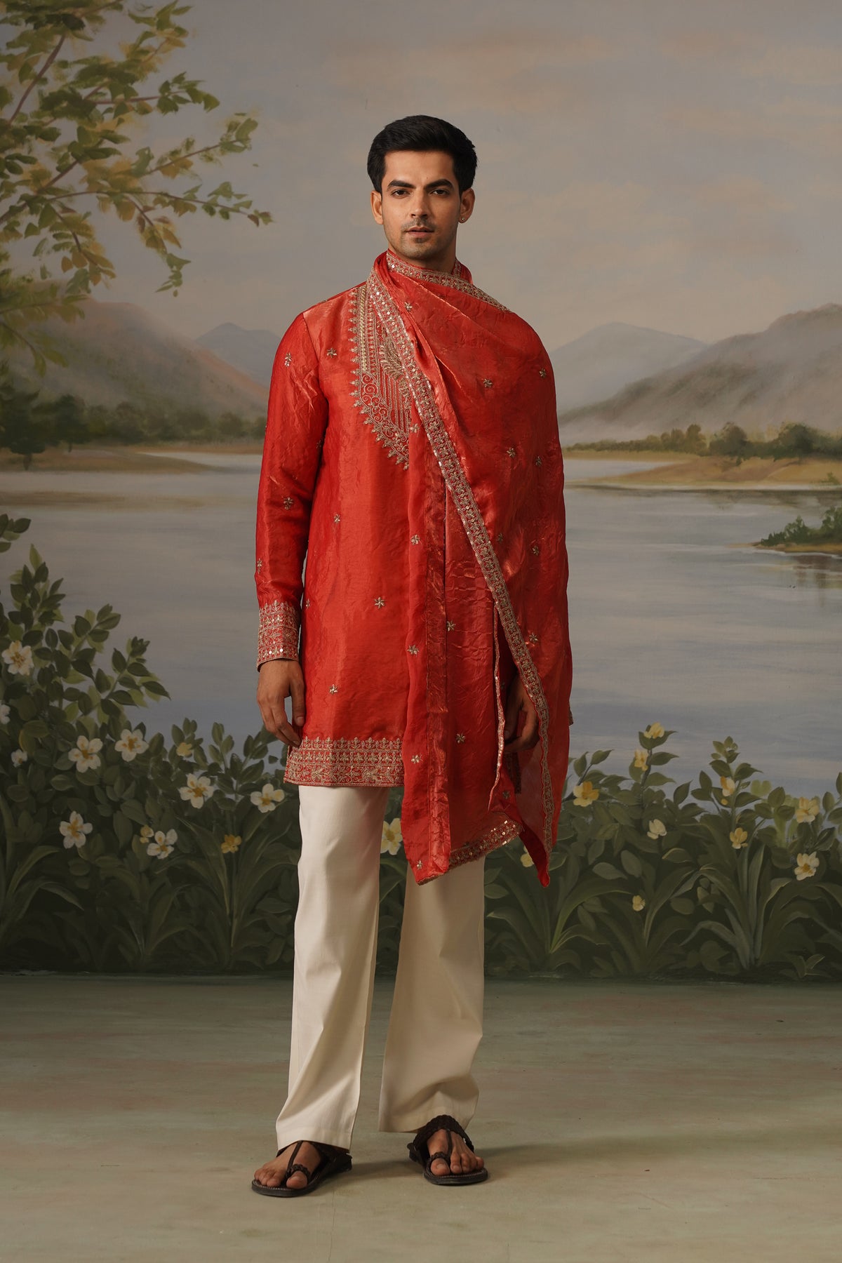 Surkh Red Coding Embroidered Kurta Set