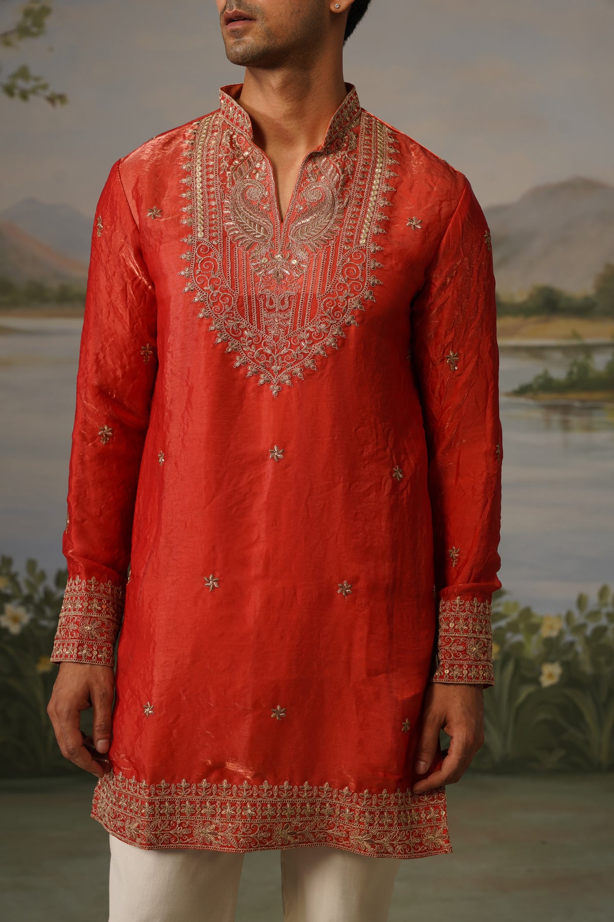Surkh Red Coding Embroidered Kurta Set