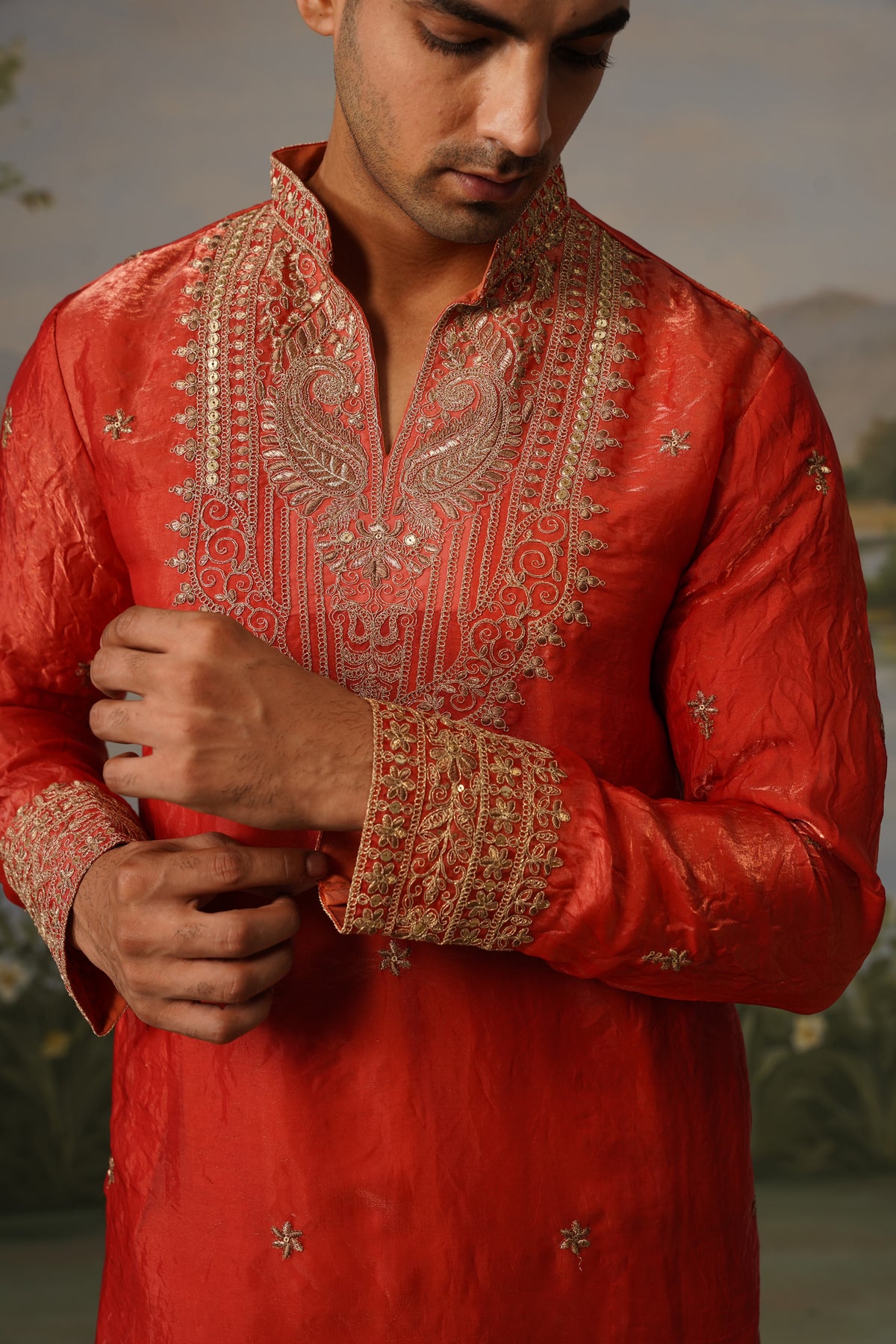 Surkh Red Coding Embroidered Kurta Set
