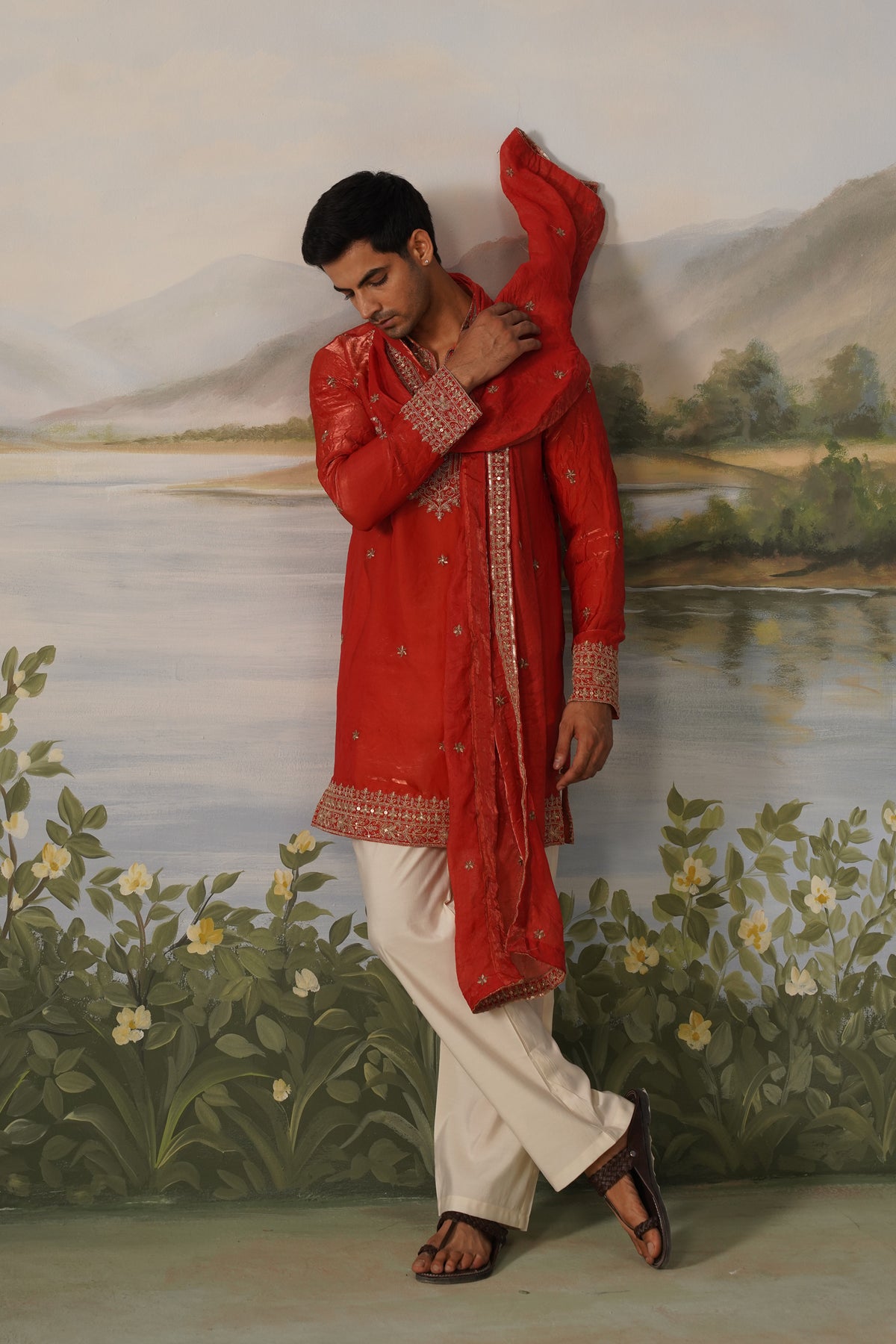 Surkh Red Coding Embroidered Kurta Set