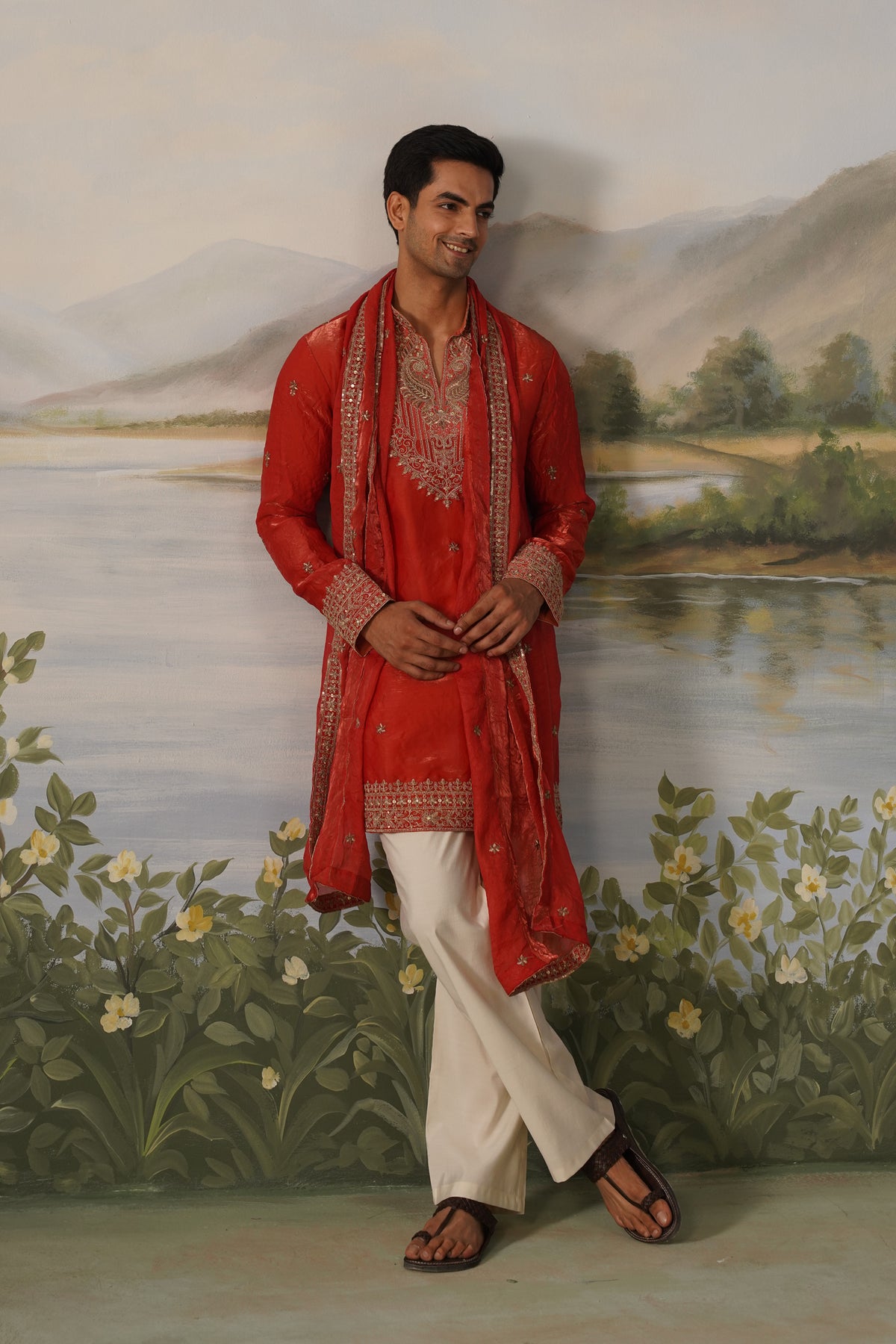 Surkh Red Coding Embroidered Kurta Set