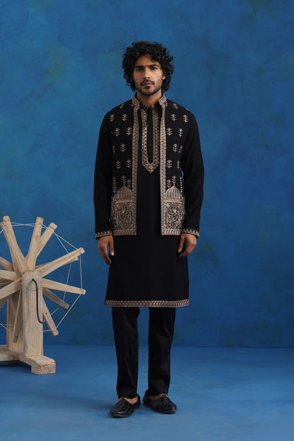Noir Dome Embroidery Kurta Jacket Set