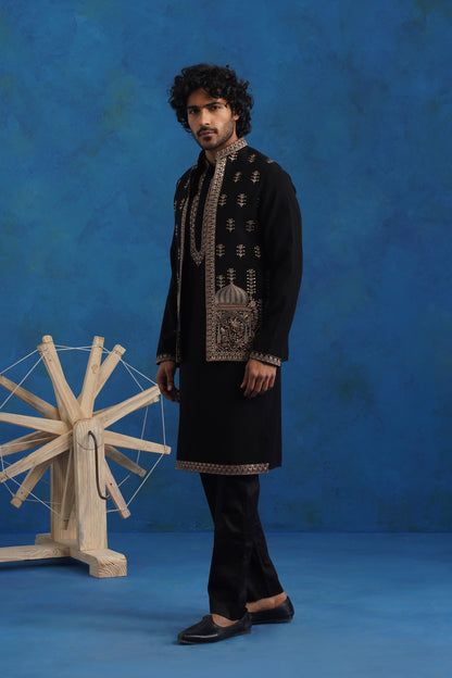 Noir Dome Embroidery Kurta Jacket Set